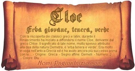 Cloe, significato del nome e onomastico .